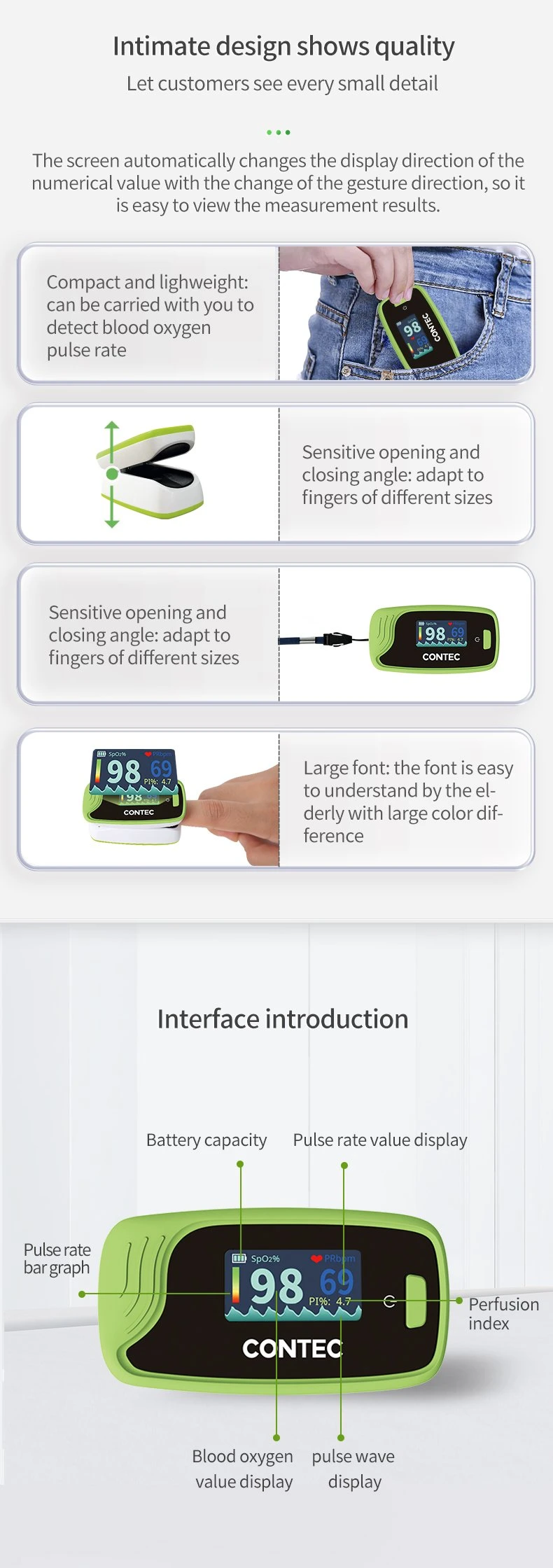 Contec Fingertip Pulse Oximeter with CE and FDA