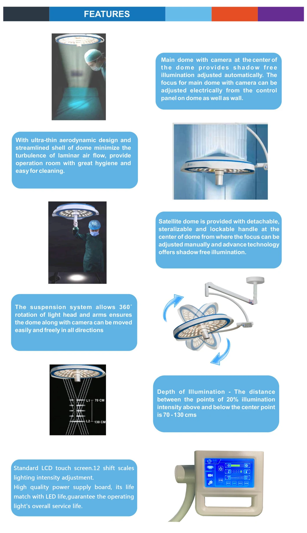 Single Dome Surgey Light Ot Lamp Shadowless Operating Lamp with Osram LED Bulbs