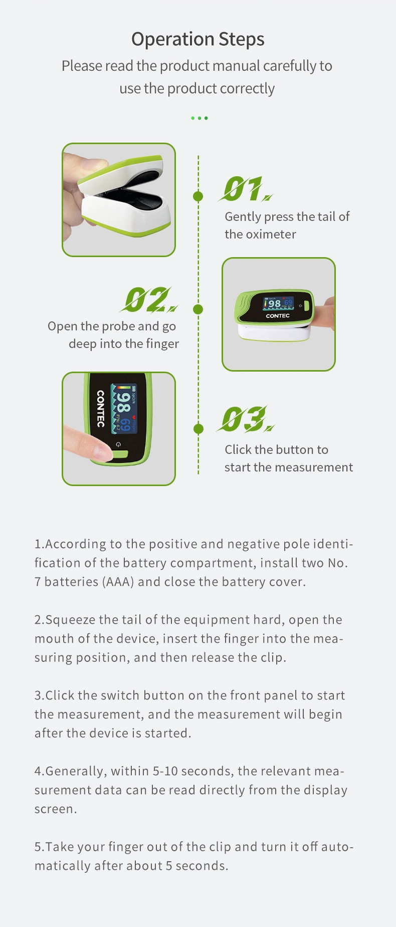 Contec Fingertip Pulse Oximeter with CE and FDA