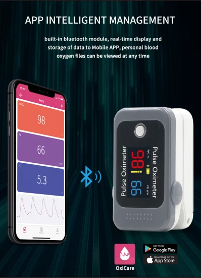 Bluetooth Pulse Oximeter Bm1000c with Portable Medical Digital LED Fingertip SpO2 Pulse Oximetry Oximeter Ce and FDA